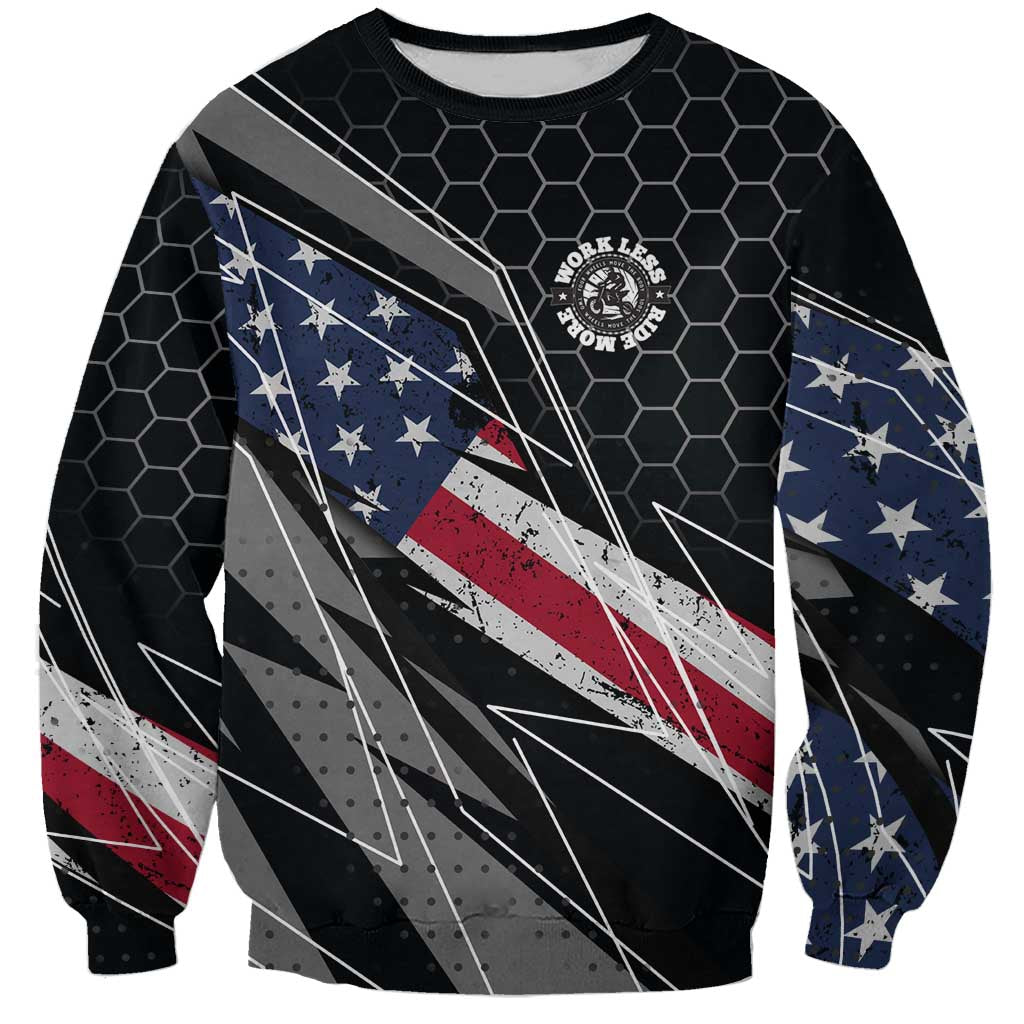 Custom American Flag Racing Sweatshirt Dirt Bike Motocross Racewear Hexagon and Lightning - Wonder Print Shop
