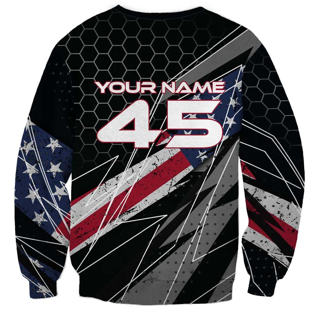 Custom American Flag Racing Sweatshirt Dirt Bike Motocross Racewear Hexagon and Lightning - Wonder Print Shop