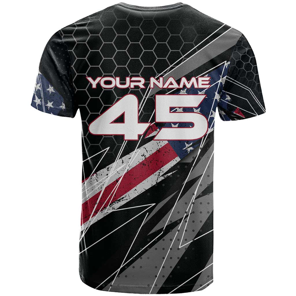 Custom American Flag Racing T Shirt Dirt Bike Motocross Racewear Hexagon and Lightning - Wonder Print Shop