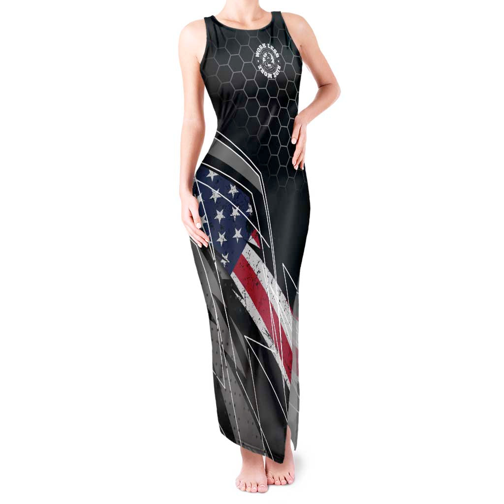 Custom American Flag Racing Tank Maxi Dress Dirt Bike Motocross Racewear Hexagon and Lightning - Wonder Print Shop