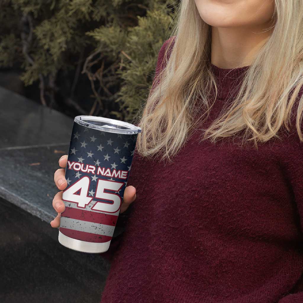 Custom American Flag Racing Tumbler Cup Dirt Bike Motocross Racewear Hexagon and Lightning - Wonder Print Shop