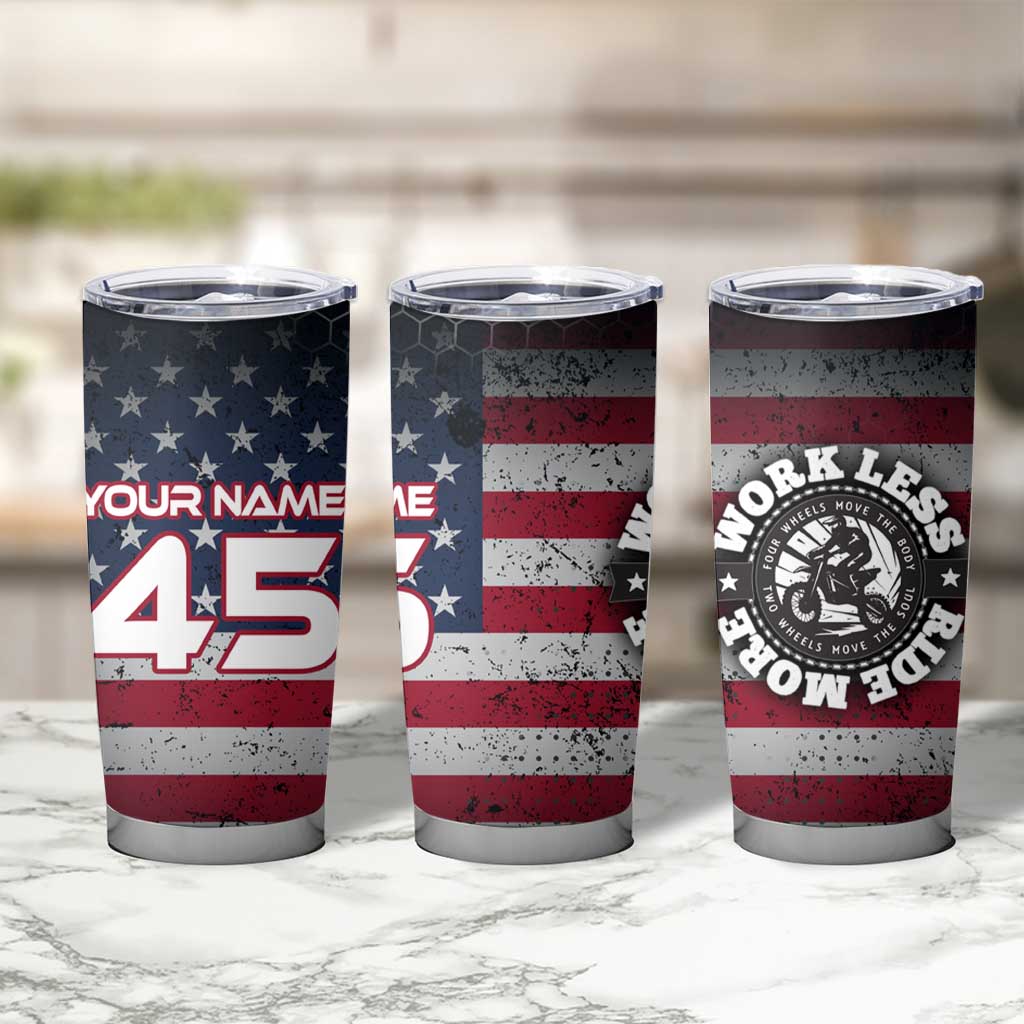Custom American Flag Racing Tumbler Cup Dirt Bike Motocross Racewear Hexagon and Lightning - Wonder Print Shop
