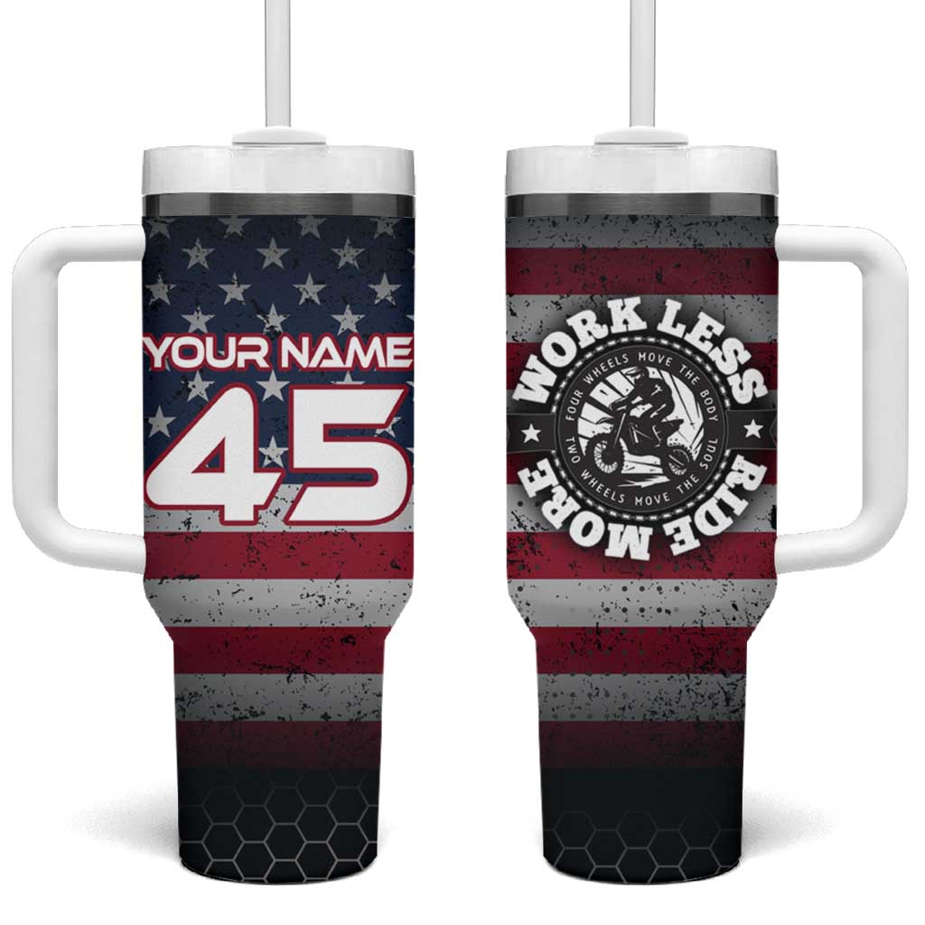 Custom American Flag Racing Tumbler With Handle Dirt Bike Motocross Racewear Hexagon and Lightning - Wonder Print Shop