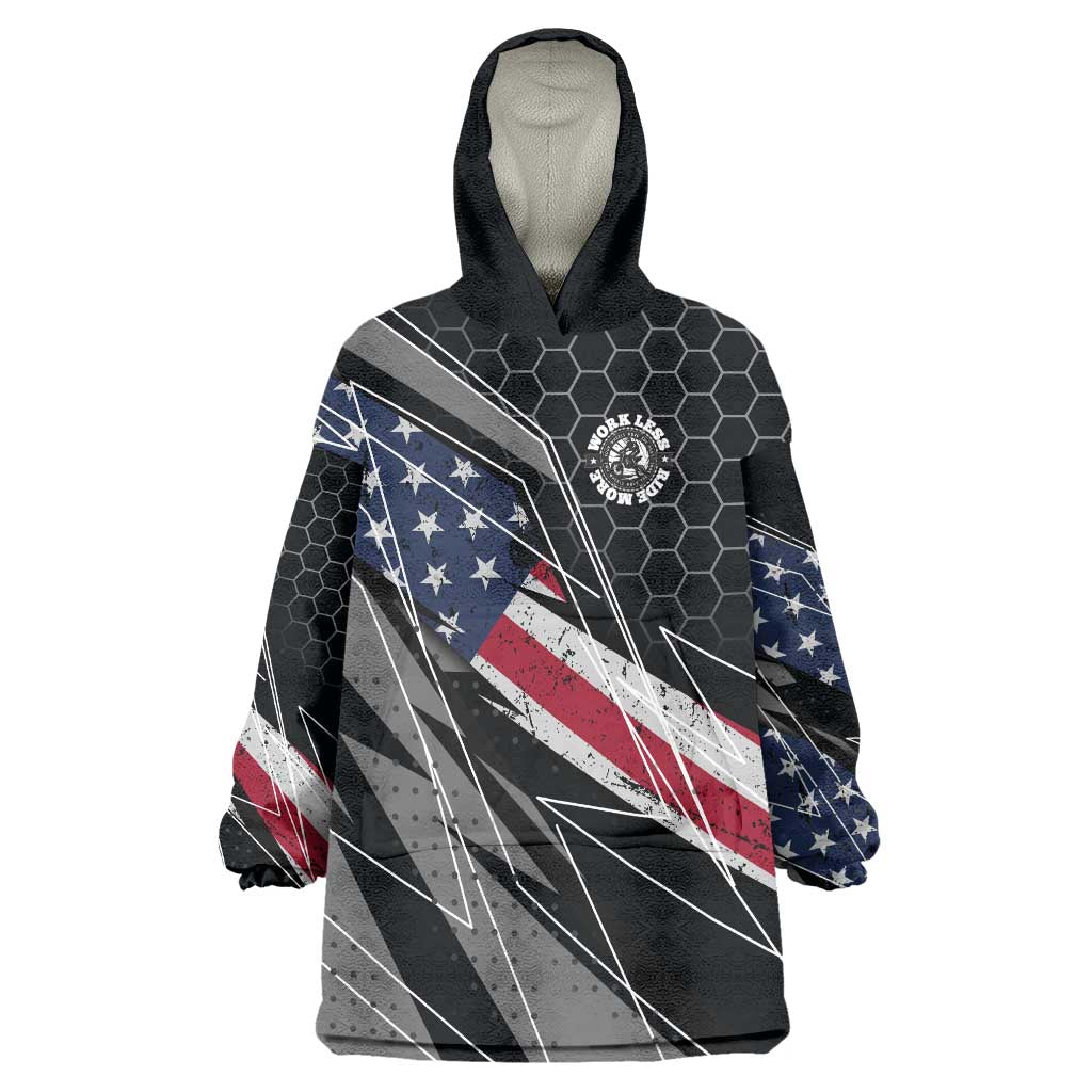 Custom American Flag Racing Wearable Blanket Hoodie Dirt Bike Motocross Racewear Hexagon and Lightning - Wonder Print Shop