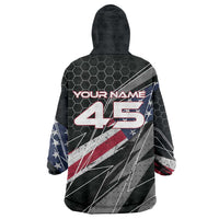 Custom American Flag Racing Wearable Blanket Hoodie Dirt Bike Motocross Racewear Hexagon and Lightning - Wonder Print Shop