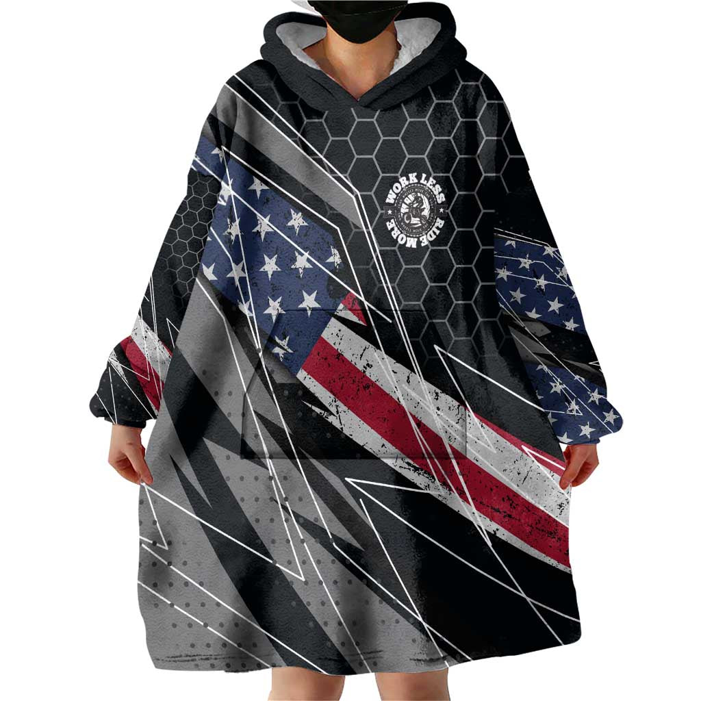 Custom American Flag Racing Wearable Blanket Hoodie Dirt Bike Motocross Racewear Hexagon and Lightning - Wonder Print Shop