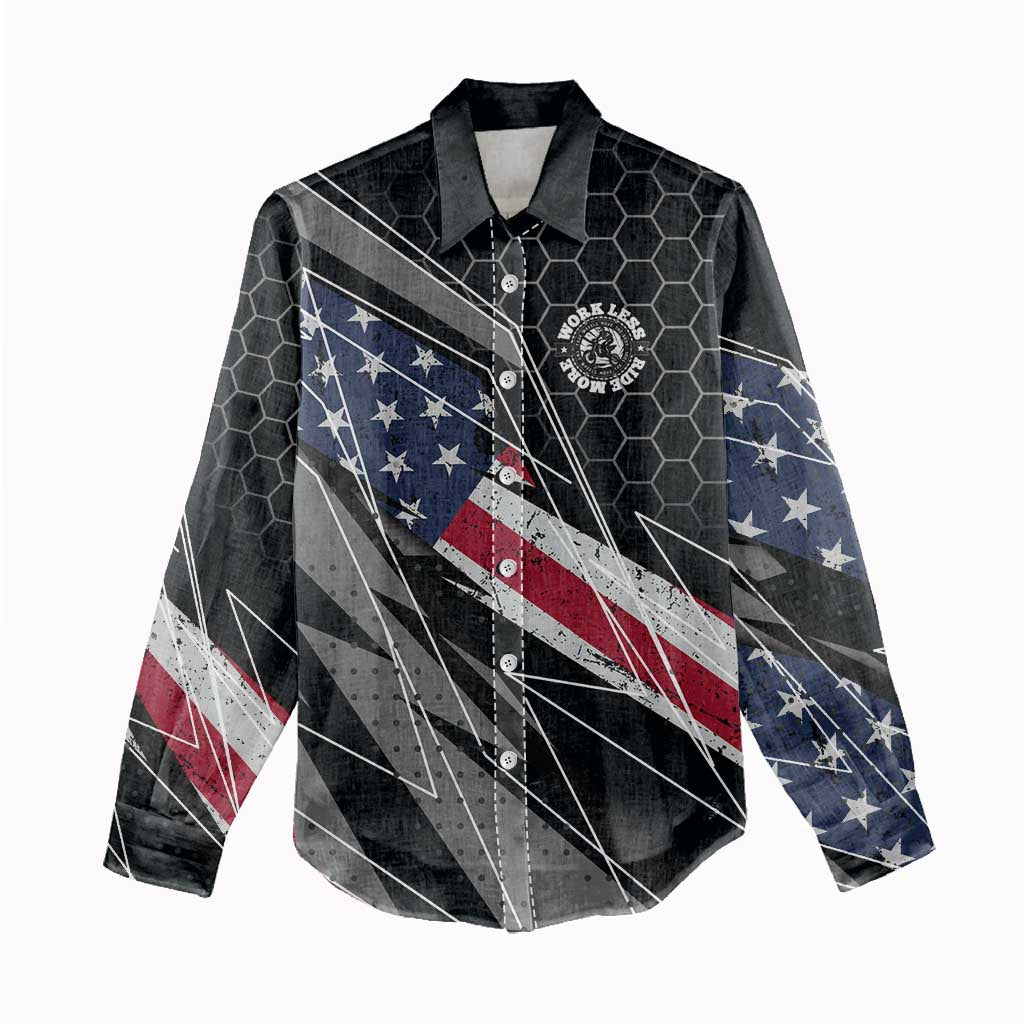 Custom American Flag Racing Women Casual Shirt Dirt Bike Motocross Racewear Hexagon and Lightning - Wonder Print Shop