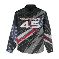 Custom American Flag Racing Women Casual Shirt Dirt Bike Motocross Racewear Hexagon and Lightning - Wonder Print Shop