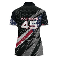 Custom American Flag Racing Women Polo Shirt Dirt Bike Motocross Racewear Hexagon and Lightning - Wonder Print Shop