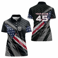 Custom American Flag Racing Women Polo Shirt Dirt Bike Motocross Racewear Hexagon and Lightning - Wonder Print Shop