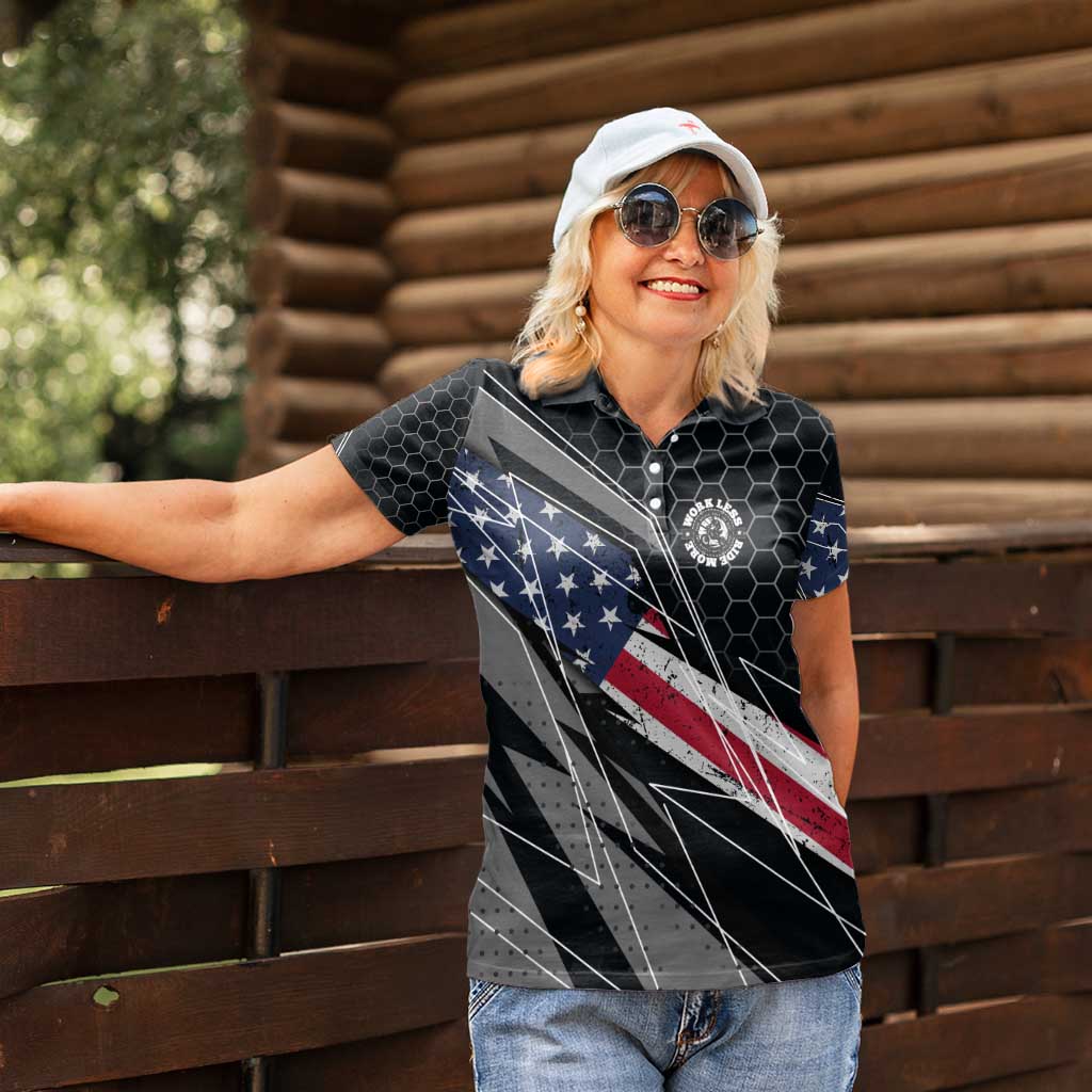 Custom American Flag Racing Women Polo Shirt Dirt Bike Motocross Racewear Hexagon and Lightning - Wonder Print Shop