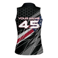 Custom American Flag Racing Women Sleeveless Polo Shirt Dirt Bike Motocross Racewear Hexagon and Lightning - Wonder Print Shop
