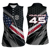 Custom American Flag Racing Women Sleeveless Polo Shirt Dirt Bike Motocross Racewear Hexagon and Lightning - Wonder Print Shop