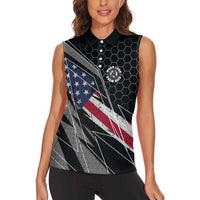 Custom American Flag Racing Women Sleeveless Polo Shirt Dirt Bike Motocross Racewear Hexagon and Lightning - Wonder Print Shop