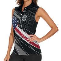 Custom American Flag Racing Women Sleeveless Polo Shirt Dirt Bike Motocross Racewear Hexagon and Lightning - Wonder Print Shop