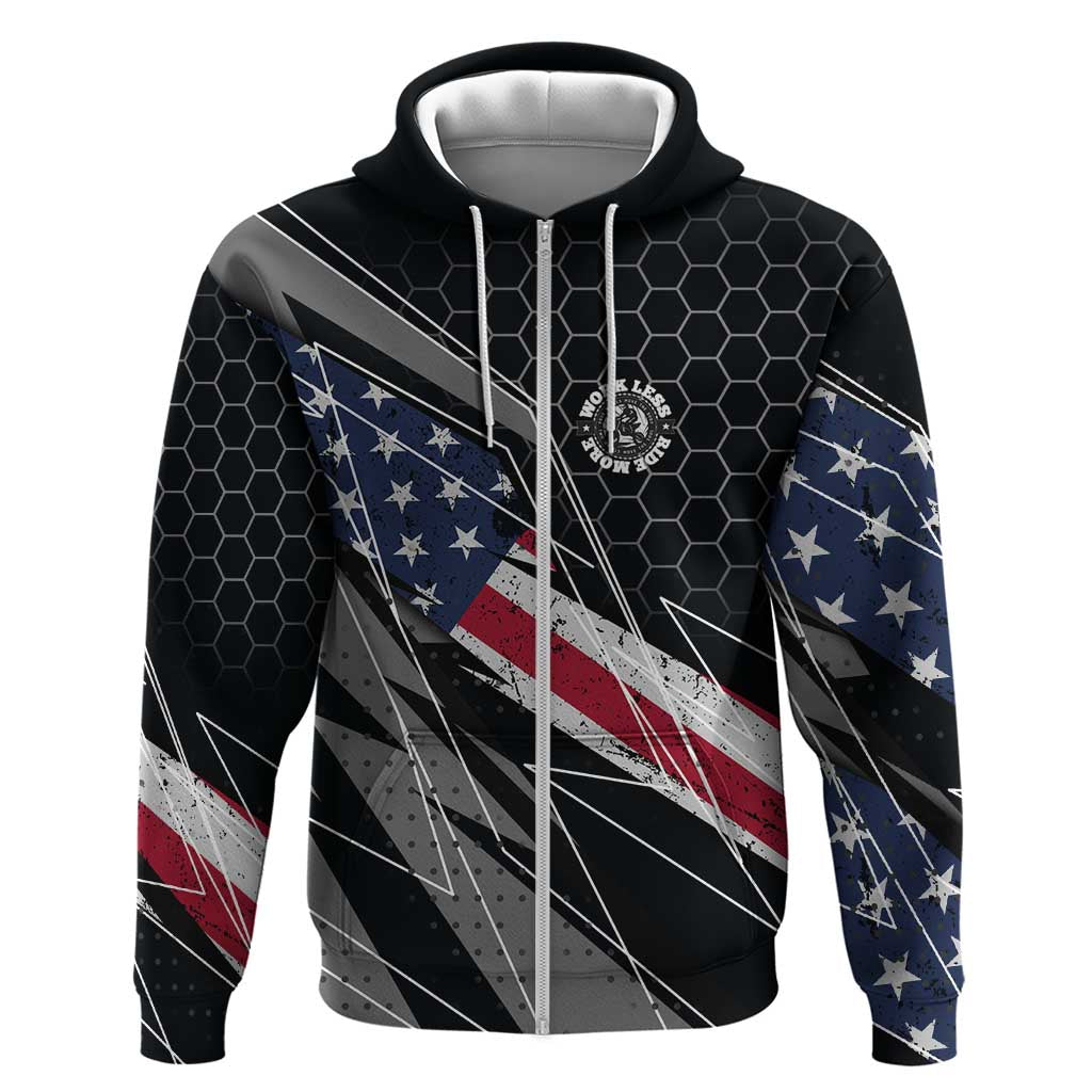 Custom American Flag Racing Zip Hoodie Dirt Bike Motocross Racewear Hexagon and Lightning - Wonder Print Shop
