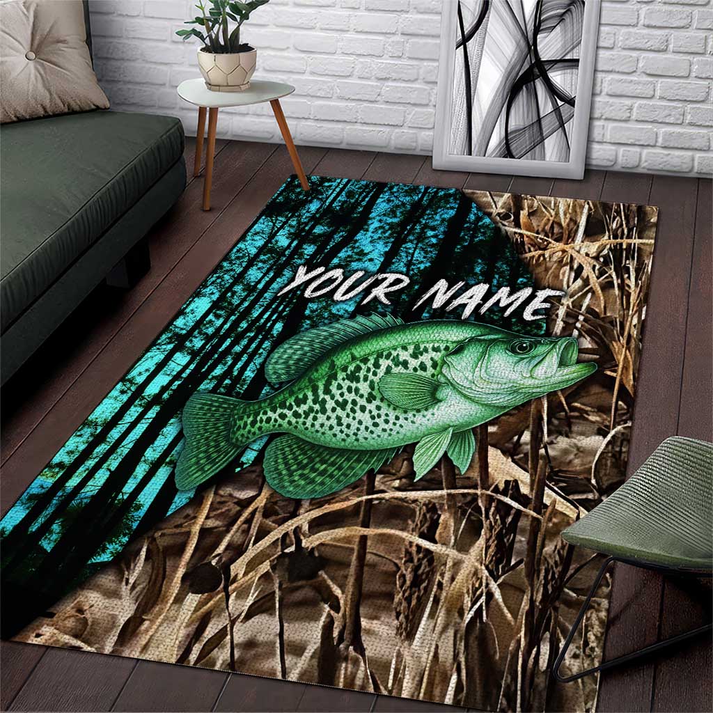 Crappie Fishing Customize Name Area Rug Forest and Camo Background in Outdoor Fishing - Wonder Print Shop