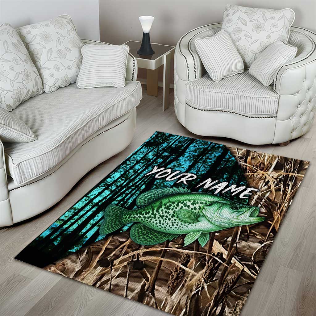 Crappie Fishing Customize Name Area Rug Forest and Camo Background in Outdoor Fishing - Wonder Print Shop