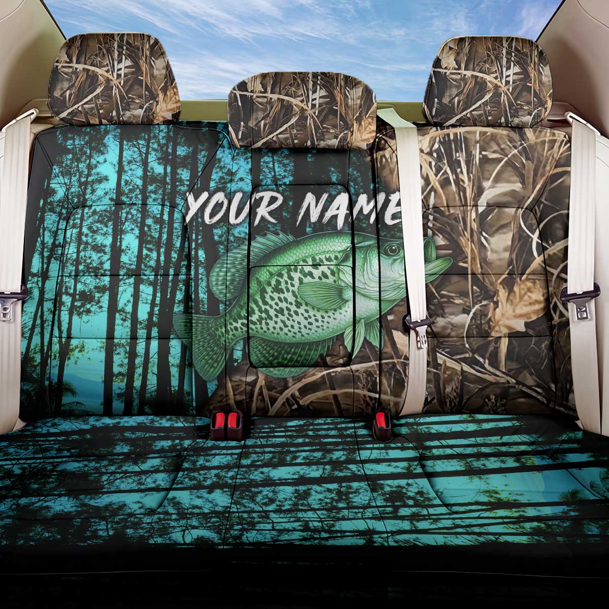 Crappie Fishing Customize Name Back Car Seat Cover Forest and Camo Background in Outdoor Fishing - Wonder Print Shop