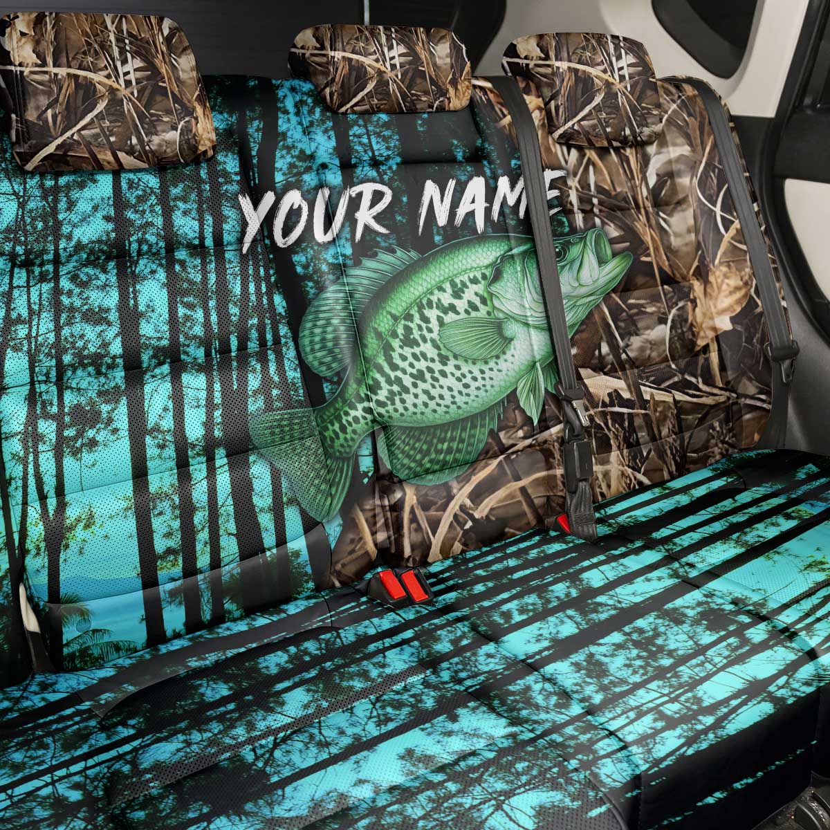 Crappie Fishing Customize Name Back Car Seat Cover Forest and Camo Background in Outdoor Fishing - Wonder Print Shop