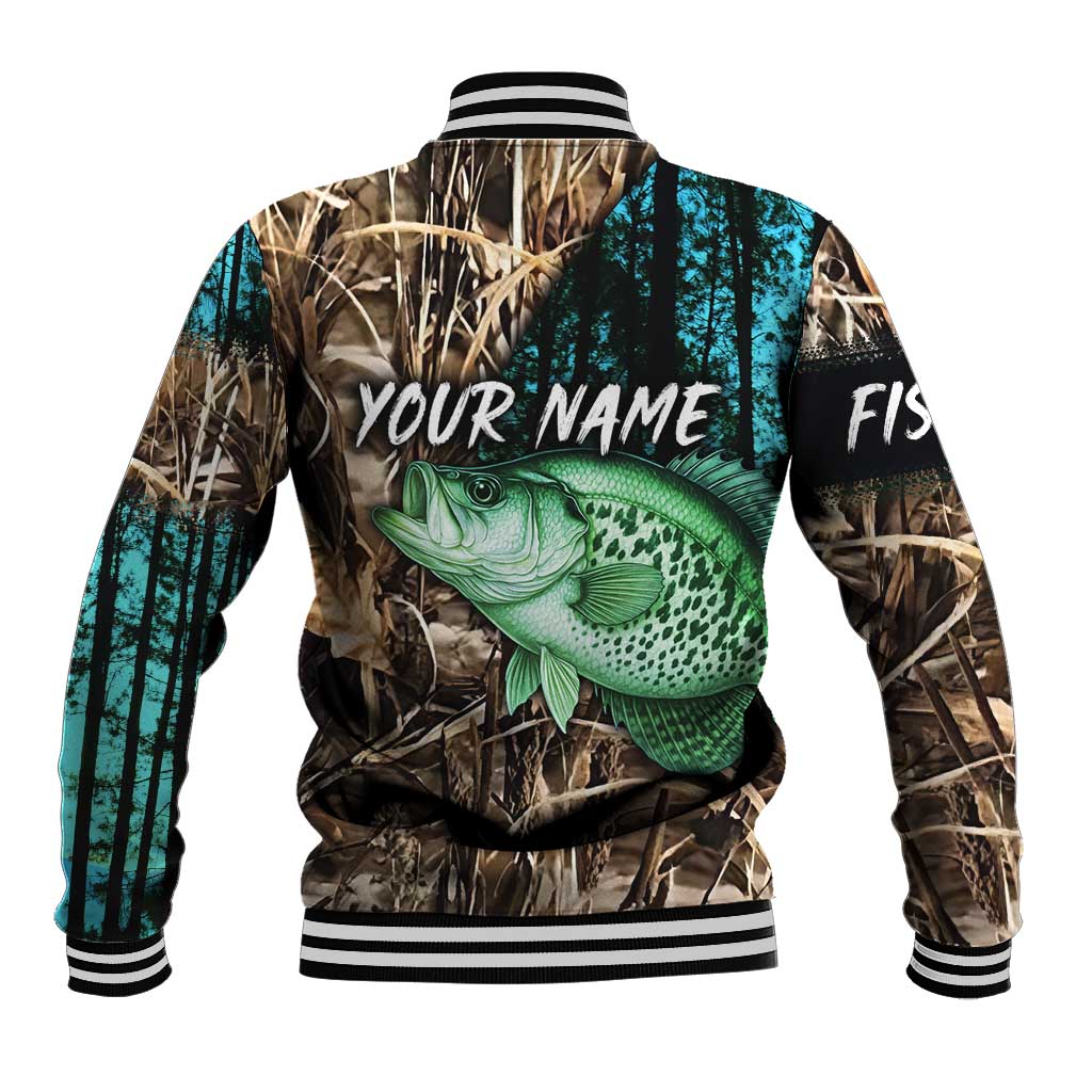 Crappie Fishing Customize Name Baseball Jacket Forest and Camo Background in Outdoor Fishing - Wonder Print Shop