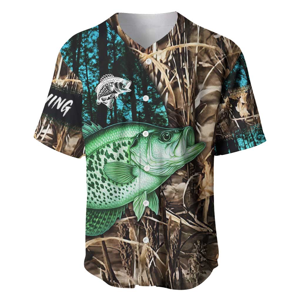 Crappie Fishing Customize Name Baseball Jersey Forest and Camo Background in Outdoor Fishing - Wonder Print Shop
