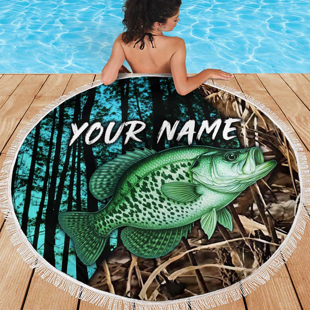 Crappie Fishing Customize Name Beach Blanket Forest and Camo Background in Outdoor Fishing - Wonder Print Shop