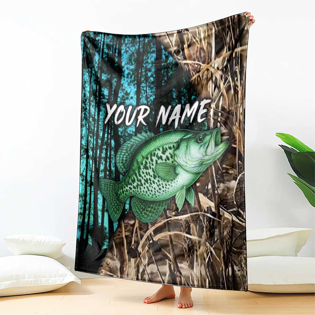 Crappie Fishing Customize Name Blanket Forest and Camo Background in Outdoor Fishing - Wonder Print Shop