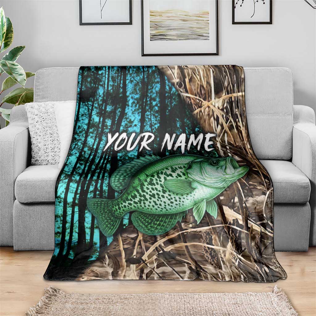 Crappie Fishing Customize Name Blanket Forest and Camo Background in Outdoor Fishing - Wonder Print Shop