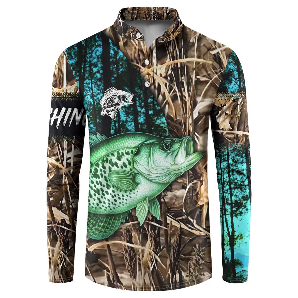 Crappie Fishing Customize Name Button Sweatshirt Forest and Camo Background in Outdoor Fishing - Wonder Print Shop