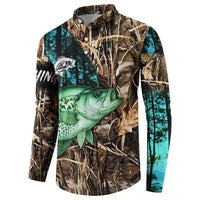 Crappie Fishing Customize Name Button Sweatshirt Forest and Camo Background in Outdoor Fishing - Wonder Print Shop