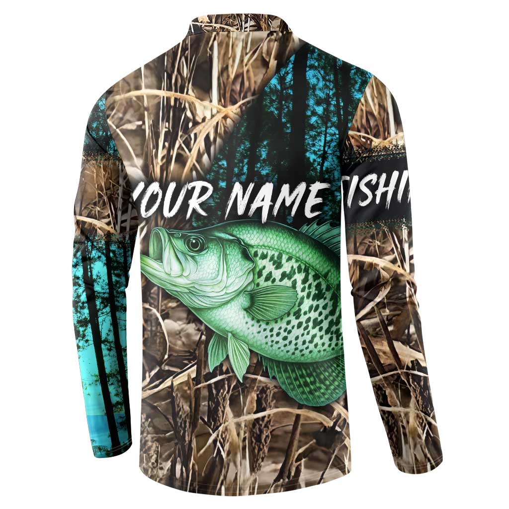 Crappie Fishing Customize Name Button Sweatshirt Forest and Camo Background in Outdoor Fishing - Wonder Print Shop