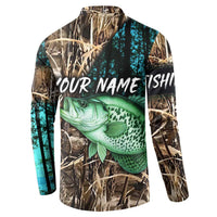 Crappie Fishing Customize Name Button Sweatshirt Forest and Camo Background in Outdoor Fishing - Wonder Print Shop