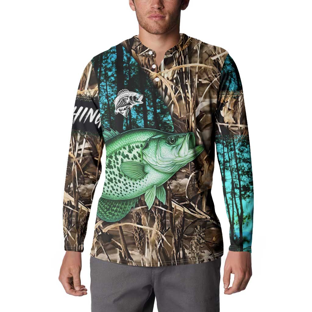 Crappie Fishing Customize Name Button Sweatshirt Forest and Camo Background in Outdoor Fishing - Wonder Print Shop