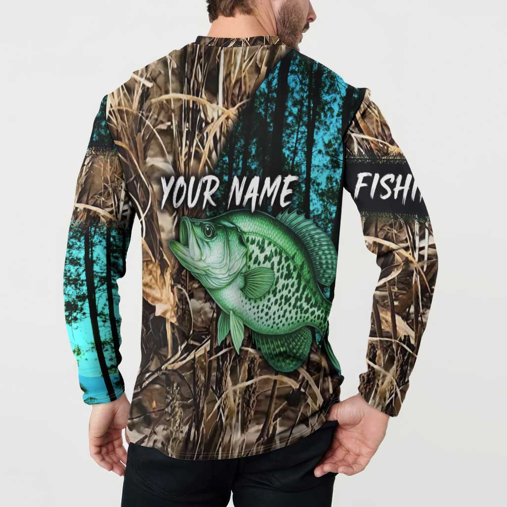 Crappie Fishing Customize Name Button Sweatshirt Forest and Camo Background in Outdoor Fishing - Wonder Print Shop