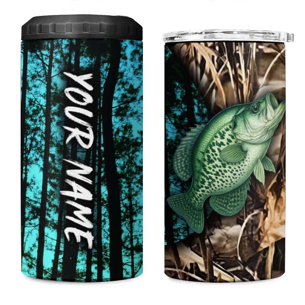 Crappie Fishing Customize Name 4 in 1 Can Cooler Tumbler Forest and Camo Background in Outdoor Fishing - Wonder Print Shop