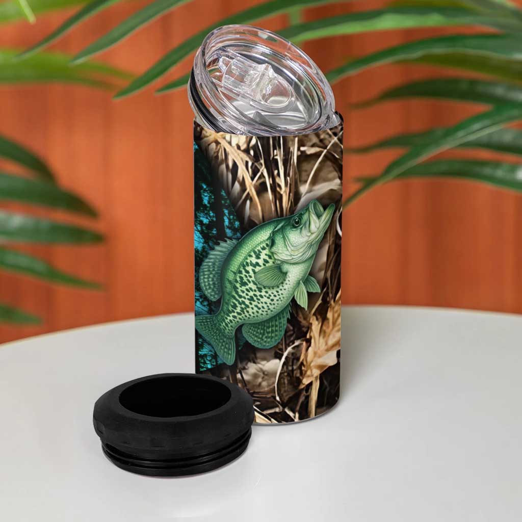 Crappie Fishing Customize Name 4 in 1 Can Cooler Tumbler Forest and Camo Background in Outdoor Fishing - Wonder Print Shop