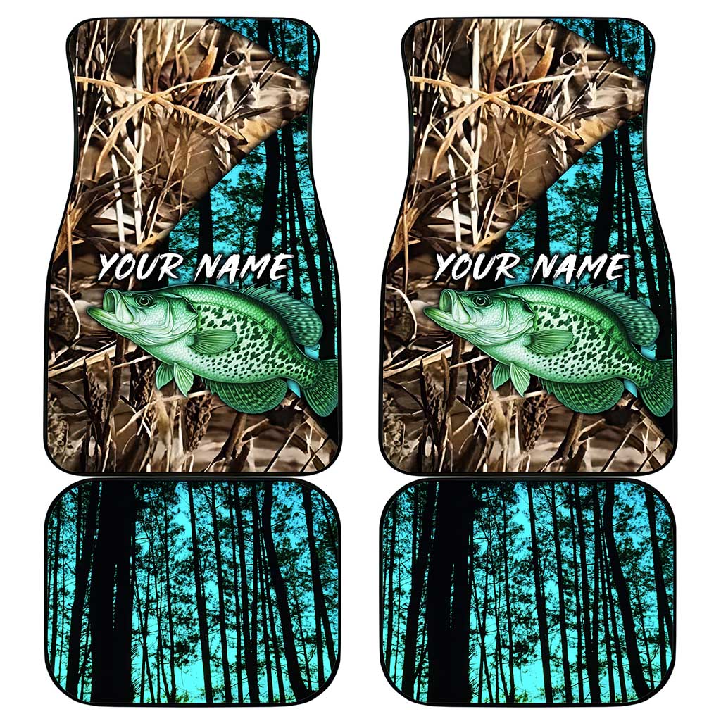 Crappie Fishing Customize Name Car Mats Forest and Camo Background in Outdoor Fishing - Wonder Print Shop