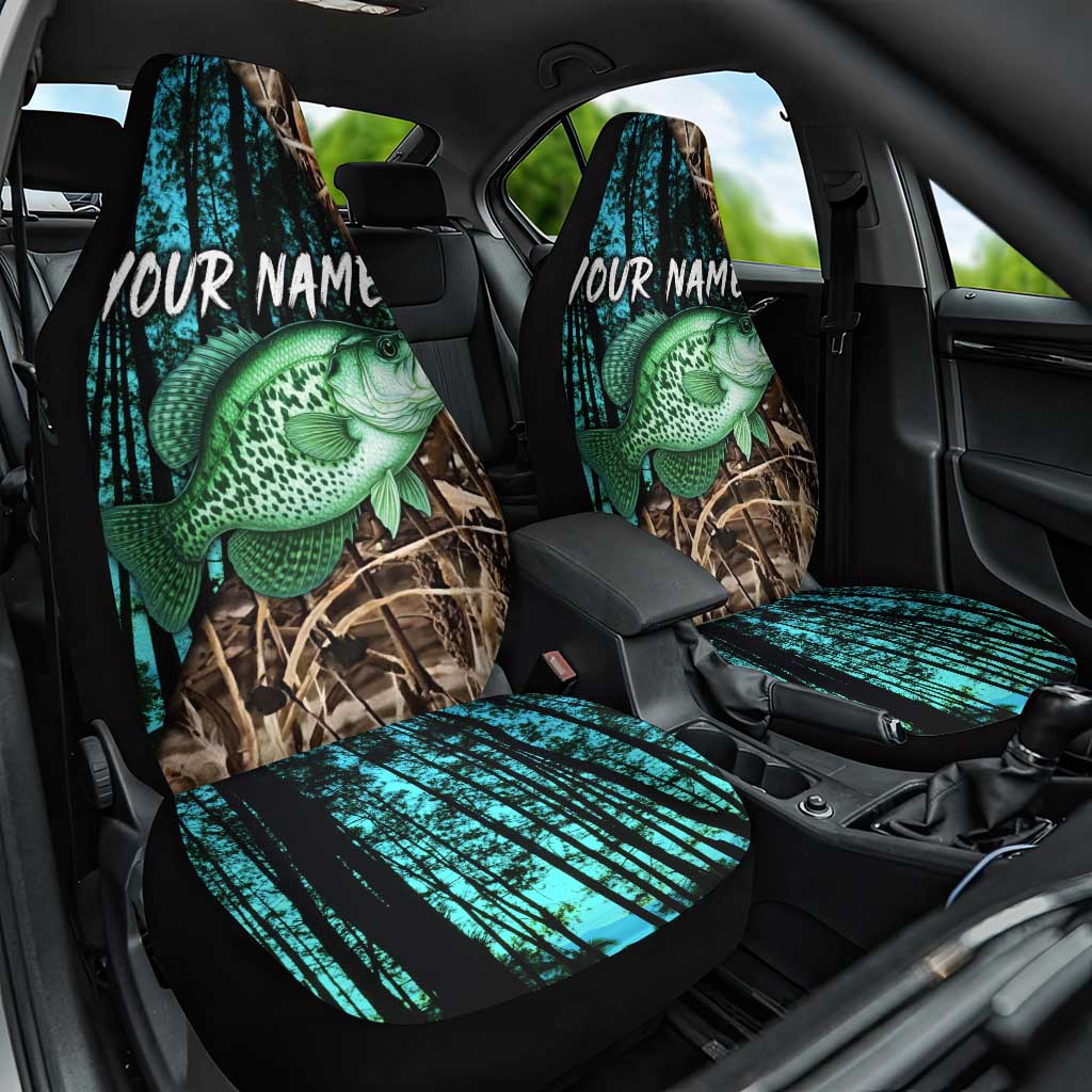 Crappie Fishing Customize Name Car Seat Cover Forest and Camo Background in Outdoor Fishing - Wonder Print Shop