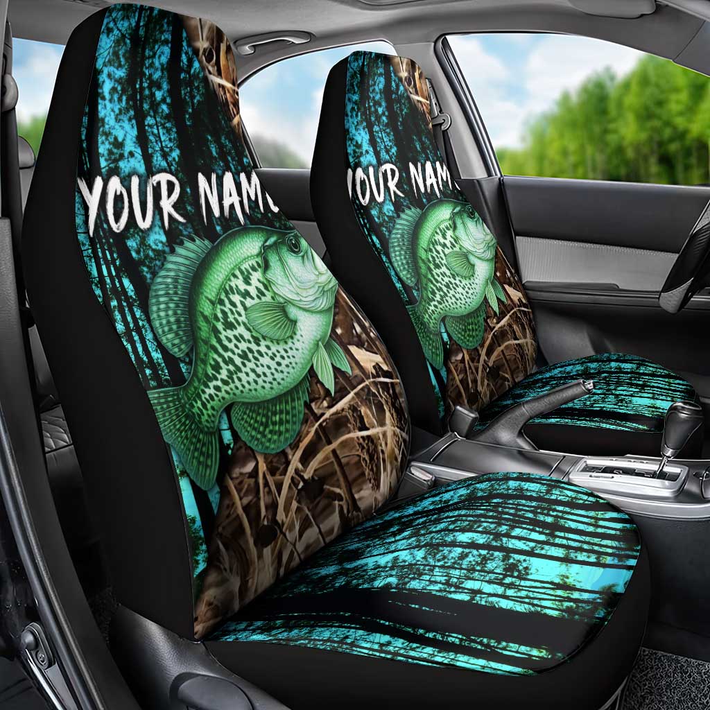 Crappie Fishing Customize Name Car Seat Cover Forest and Camo Background in Outdoor Fishing - Wonder Print Shop