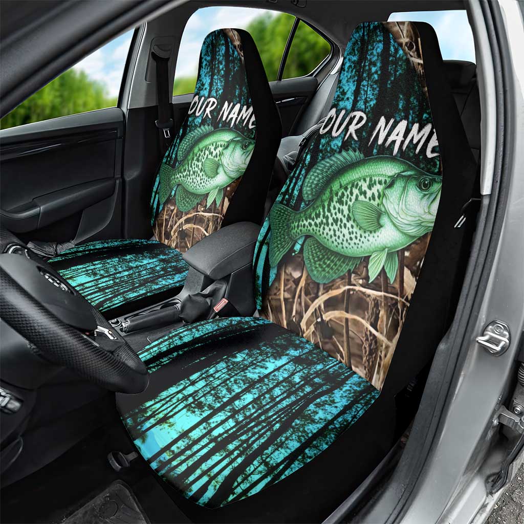 Crappie Fishing Customize Name Car Seat Cover Forest and Camo Background in Outdoor Fishing - Wonder Print Shop