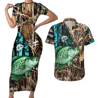 Crappie Fishing Customize Name Couples Matching Short Sleeve Bodycon Dress and Hawaiian Shirt Forest and Camo Background in Outdoor Fishing - Wonder Print Shop