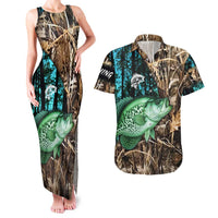 Crappie Fishing Customize Name Couples Matching Tank Maxi Dress and Hawaiian Shirt Forest and Camo Background in Outdoor Fishing - Wonder Print Shop