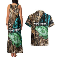 Crappie Fishing Customize Name Couples Matching Tank Maxi Dress and Hawaiian Shirt Forest and Camo Background in Outdoor Fishing - Wonder Print Shop