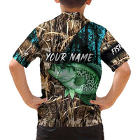Crappie Fishing Customize Name Family Matching Long Sleeve Bodycon Dress and Hawaiian Shirt Forest and Camo Background in Outdoor Fishing - Wonder Print Shop