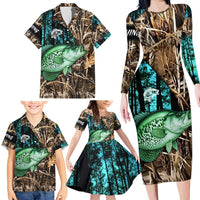 Crappie Fishing Customize Name Family Matching Long Sleeve Bodycon Dress and Hawaiian Shirt Forest and Camo Background in Outdoor Fishing - Wonder Print Shop