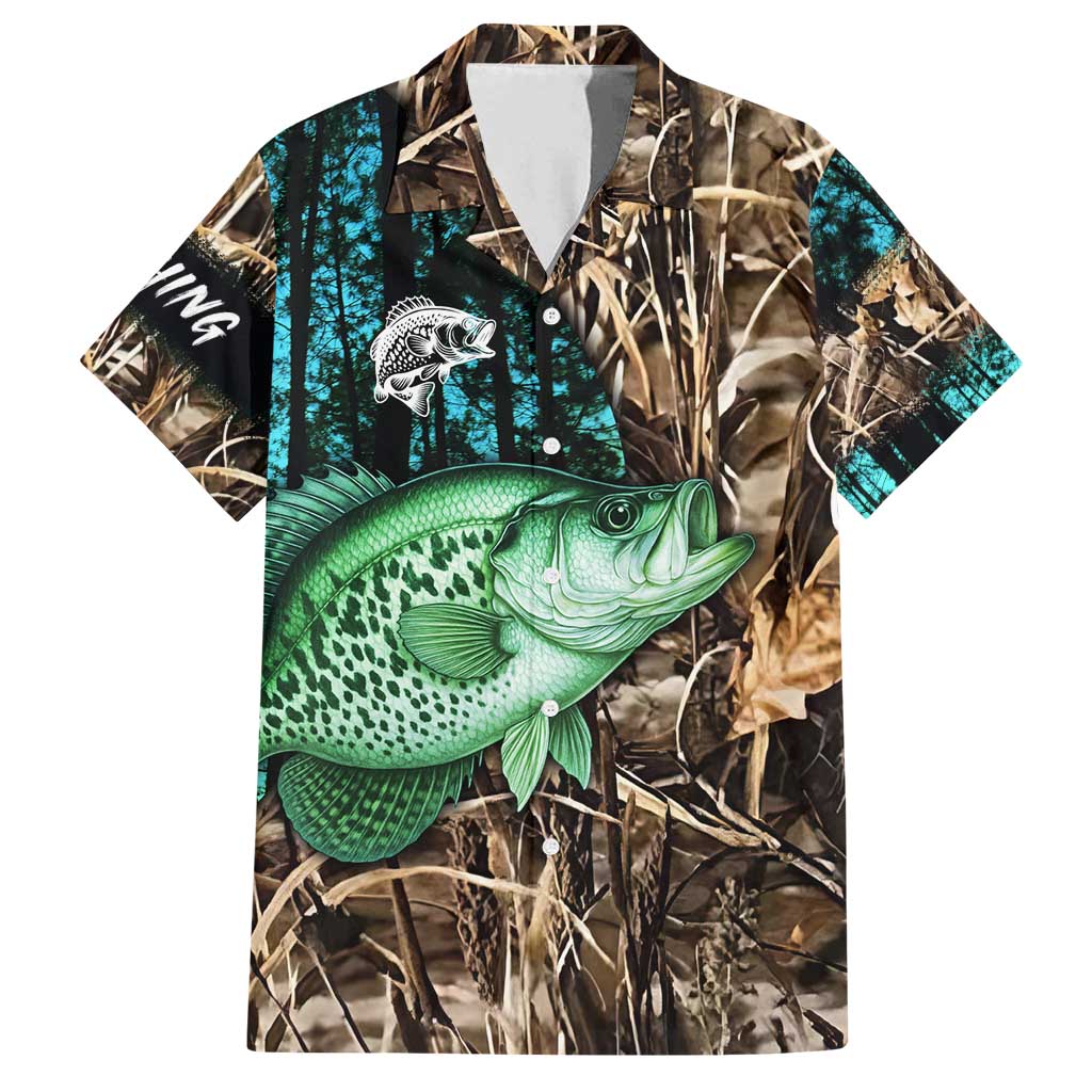 Crappie Fishing Customize Name Family Matching Long Sleeve Bodycon Dress and Hawaiian Shirt Forest and Camo Background in Outdoor Fishing - Wonder Print Shop