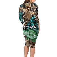 Crappie Fishing Customize Name Family Matching Long Sleeve Bodycon Dress and Hawaiian Shirt Forest and Camo Background in Outdoor Fishing - Wonder Print Shop