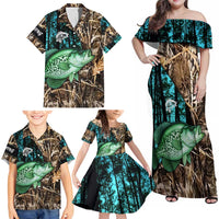 Crappie Fishing Customize Name Family Matching Off Shoulder Maxi Dress and Hawaiian Shirt Forest and Camo Background in Outdoor Fishing - Wonder Print Shop