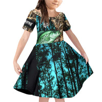 Crappie Fishing Customize Name Family Matching Off Shoulder Short Dress and Hawaiian Shirt Forest and Camo Background in Outdoor Fishing - Wonder Print Shop